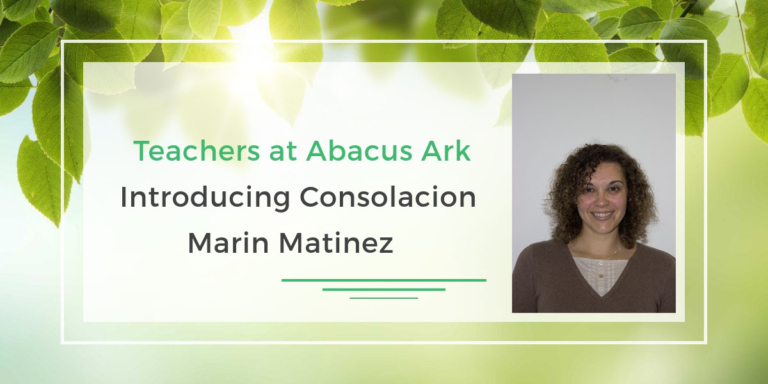 Banner introducing Consolacion Marin Matinez as a teacher at Abacus Ark.