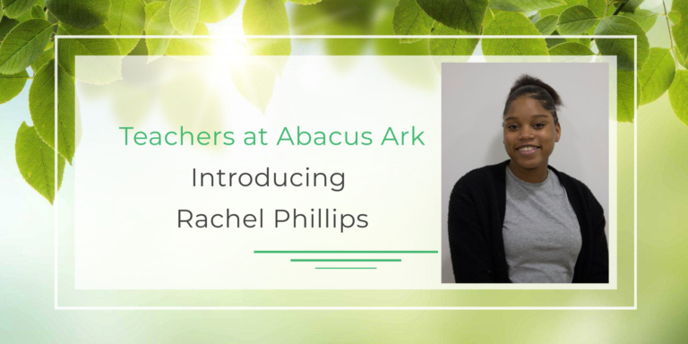 Banner introducing Rachel Phillips as a teacher at Abacus Ark.