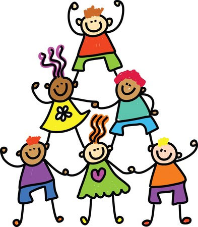 Drawing of children forming a human pyramid.